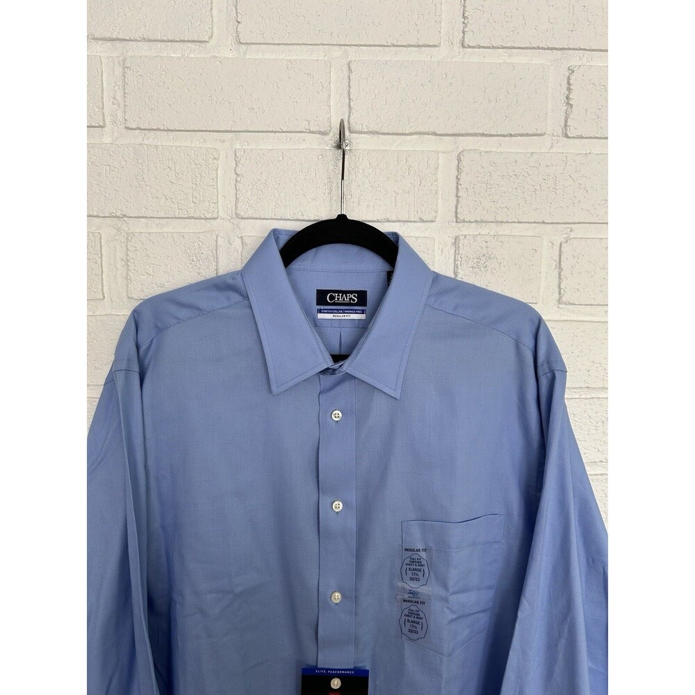 Chaps Elite Performance Stretch Collar Button Up Mens 17.5 32/33 Blue New